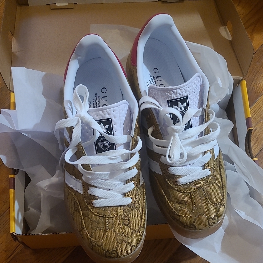 Gucci Adidas Women's Tan and White Sneakers